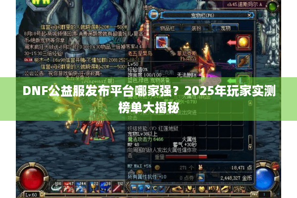 DNF公益服发布平台哪家强？2025年玩家实测榜单大揭秘