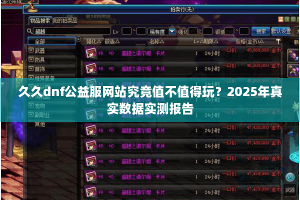 久久dnf公益服网站究竟值不值得玩？2025年真实数据实测报告