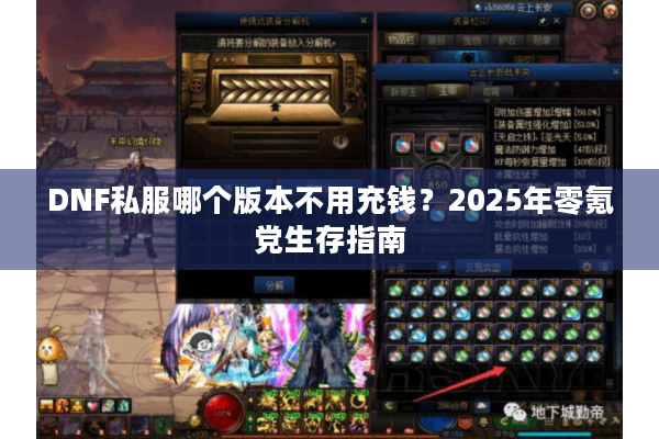 DNF私服哪个版本不用充钱？2025年零氪党生存指南